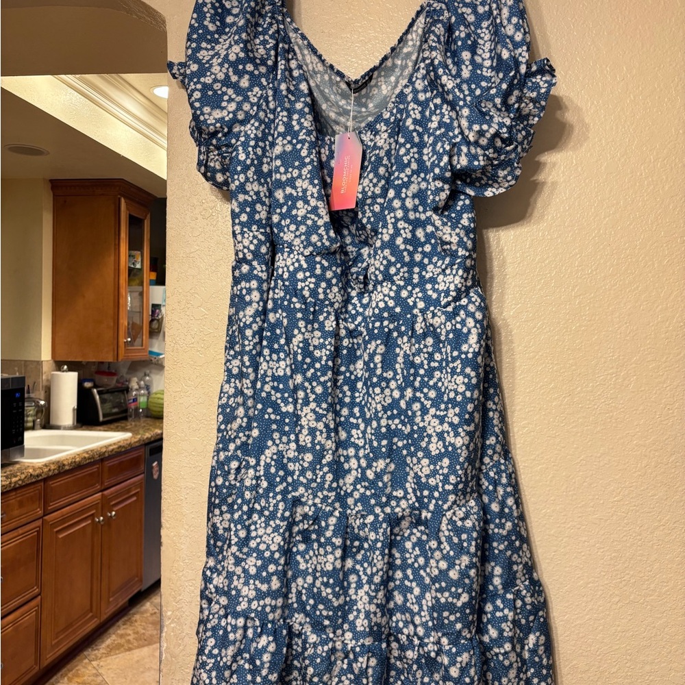 BloomChic Blue Floral Midi Dress